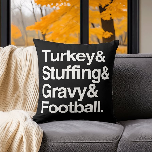 Turkey & Stuffing & Gravy & Football Thanksgiving Throw Pillow (Creator Uploaded)