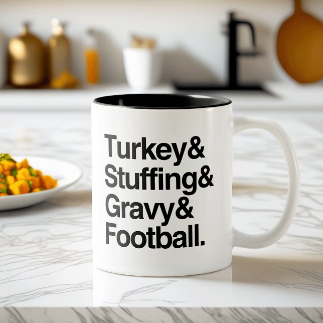 Turkey & Stuffing & Gravy & Football Thanksgiving Two-Tone Coffee Mug (Creator Uploaded)