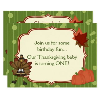 Turkey Thanksgiving 1st Birthday Invite for Boys