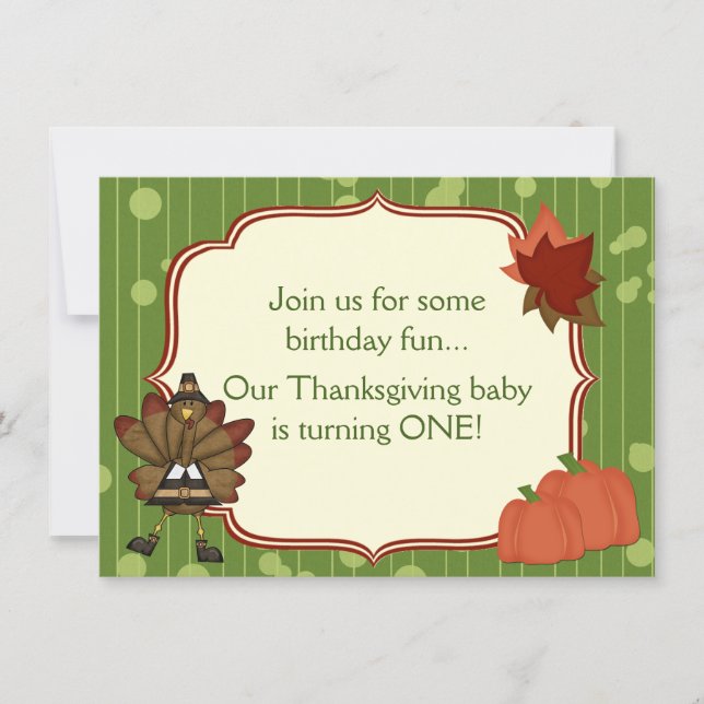 Turkey Thanksgiving 1st Birthday Invite for Boys (Front)