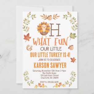 Turkey Thanksgiving birthday invitation, fall Invitation