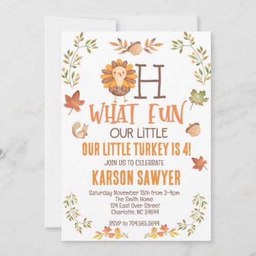 Turkey Thanksgiving birthday invitation fall  Invitation