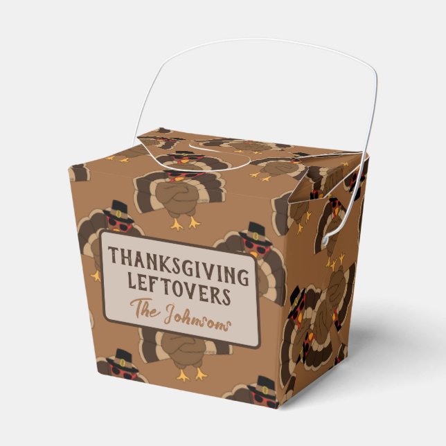 Turkey Thanksgiving brown pattern leftovers Favor Boxes (Front Side)