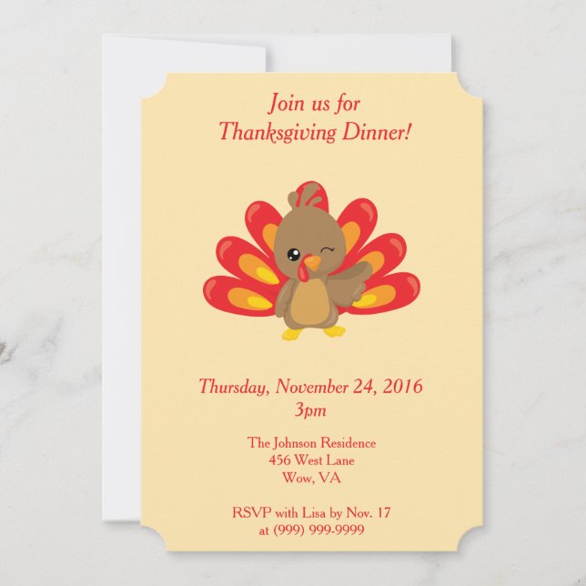 Turkey Thanksgiving Dinner Invitation (Front)