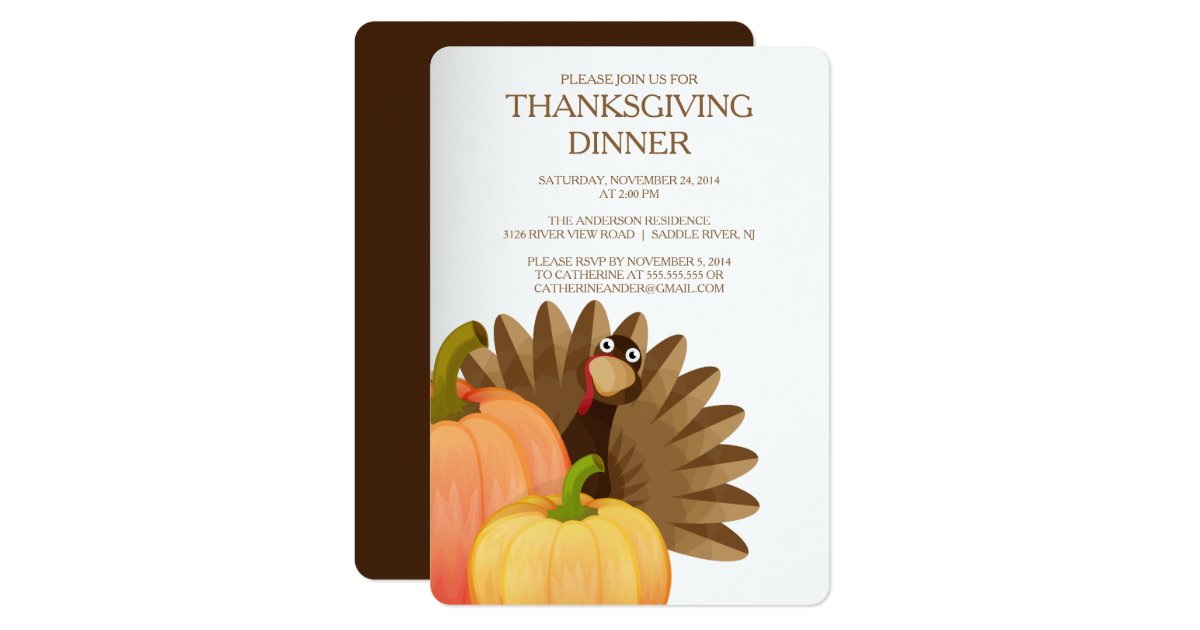 Turkey Thanksgiving Dinner Party Invitation | Zazzle