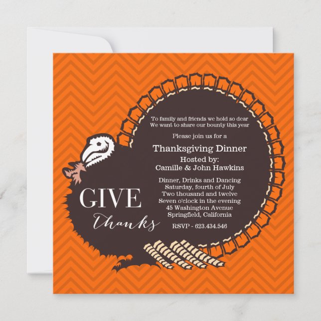 Turkey Thanksgiving Dinner Party Invitation (Front)