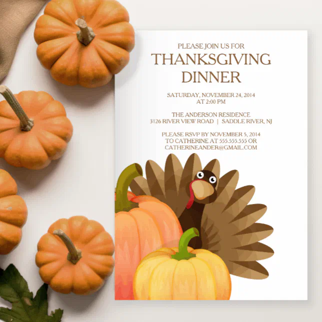 Turkey Thanksgiving Dinner Party Invitation | Zazzle