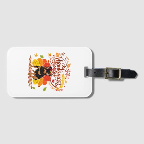 Turkey Thanksgiving Fall Funny Rottweiler Dog Luggage Tag