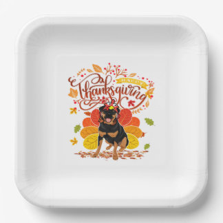 Turkey Thanksgiving Fall Funny Rottweiler Dog Owne Paper Plates