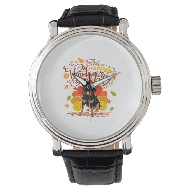 Turkey Thanksgiving Fall Funny Rottweiler Dog Owne Watch (Front)