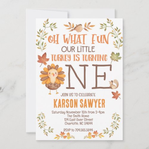 Turkey Thanksgiving First birthday invitation