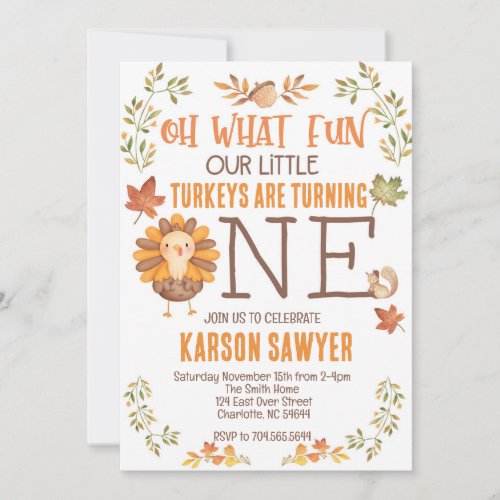 Turkey Thanksgiving First birthday invitation