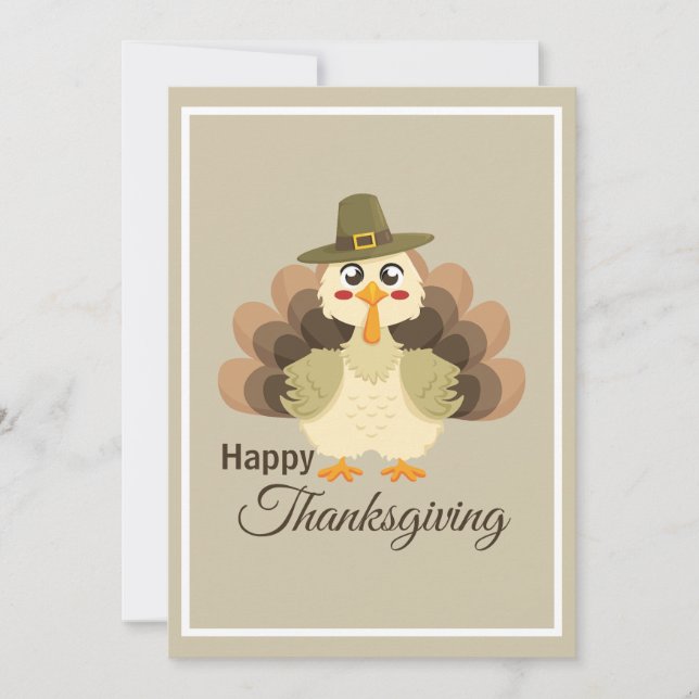 Turkey Thanksgiving Simple Cute Colorful Cartoon Holiday Card (Front)
