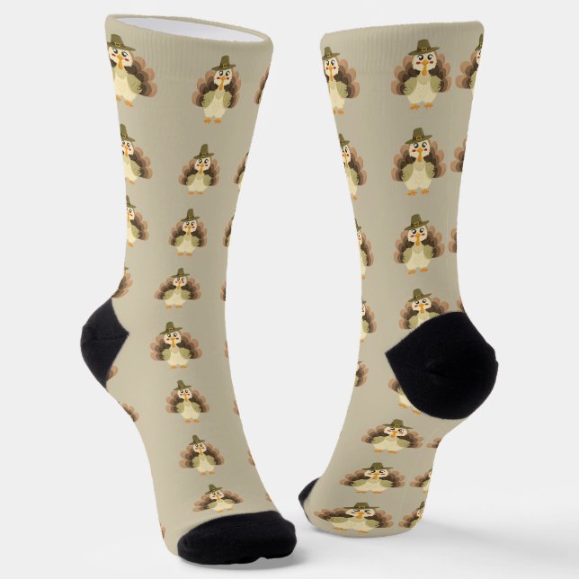 Turkey Thanksgiving Simple Minimalistic Cartoon Socks (Angled)