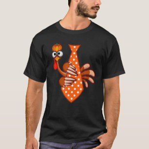 Turkey Tie Pumpkin Dots Necktie Funny Thanksgiving T-Shirt