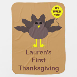 Turkey Time Thanksgiving Custom Baby Blanket