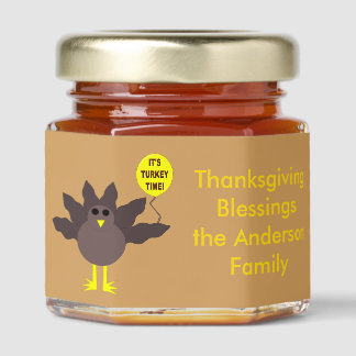 Turkey Time Thanksgiving Custom Honey Jar Favors