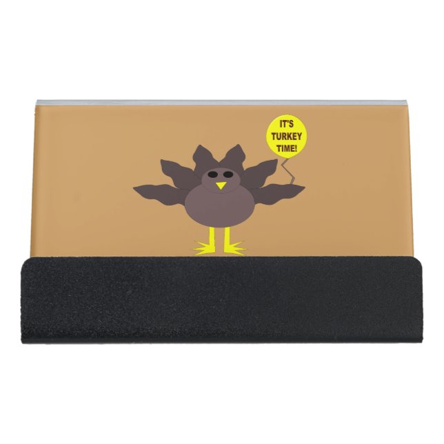 Turkey Time Thanksgiving Desk Business Card Holder (Front)