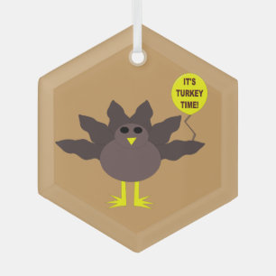 Turkey Time Thanksgiving Glass Ornament