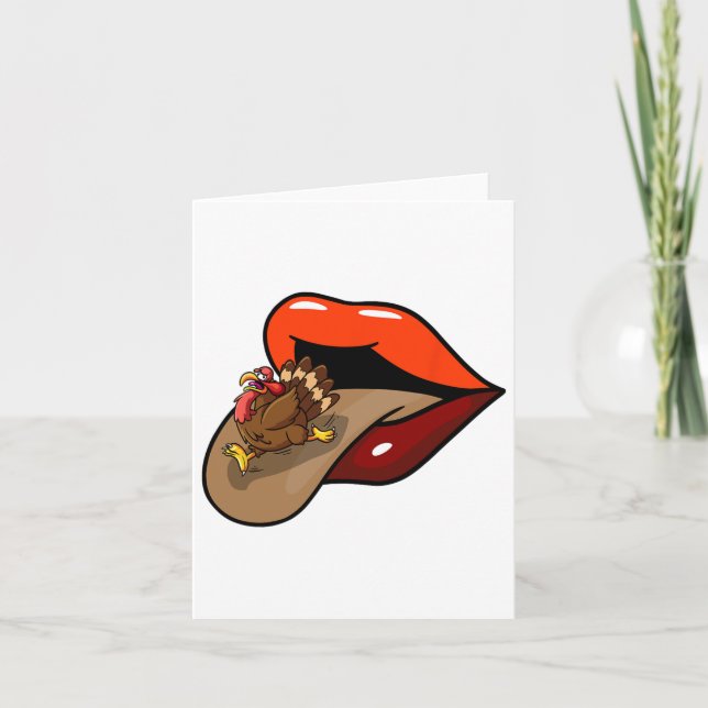 Turkey Tongue Out Thanksgiving Day Funny Lips Fall Card (Front)