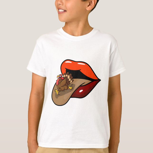 Turkey Tongue Out Thanksgiving Day Funny Lips Fall T-Shirt (Front)