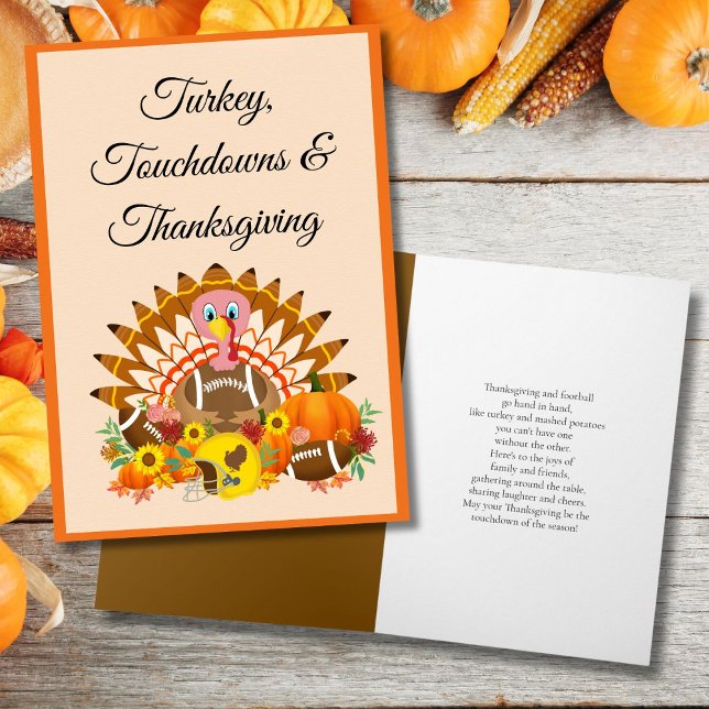 Turkey, Touchdowns & Thanksgiving with Footballs Card (Creator Uploaded)