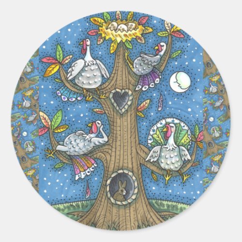 TURKEY TREE THANKSGIVING FUNNY GOBBLERS ROOSTING CLASSIC ROUND STICKER