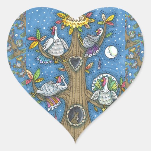 TURKEY TREE THANKSGIVING FUNNY GOBBLERS ROOSTING HEART STICKER