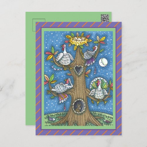 TURKEY TREE THANKSGIVING FUNNY GOBBLERS ROOSTING HOLIDAY POSTCARD