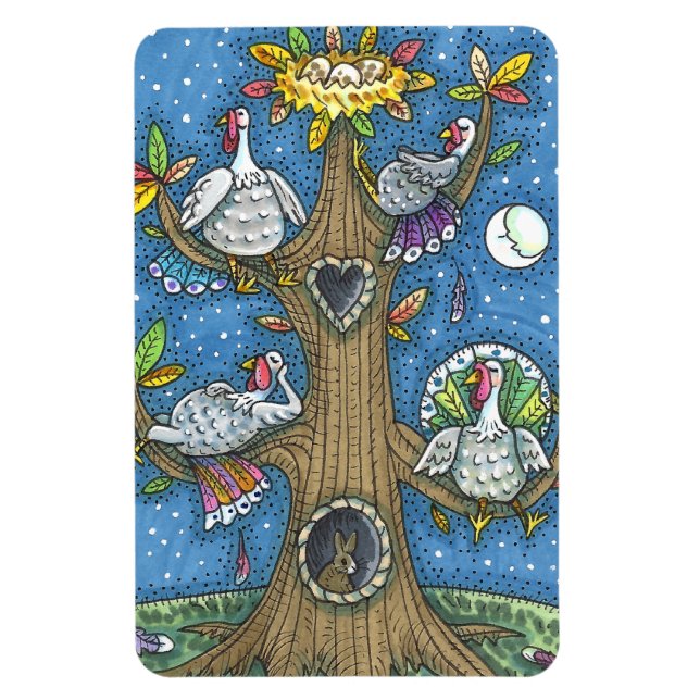 TURKEY TREE, THANKSGIVING FUNNY GOBBLERS ROOSTING MAGNET (Vertical)