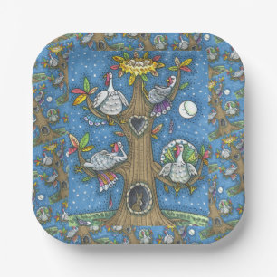 TURKEY TREE, THANKSGIVING FUNNY GOBBLERS ROOSTING PAPER PLATES