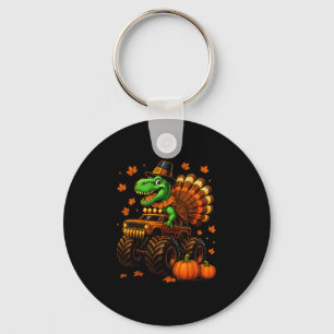 Turkey Trex Monster Truck Dinosaur Fall Thanksgivi Keychain