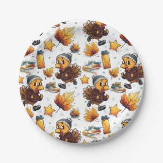 Turkey Trot Fun Run 5k Thanksgiving Running Design Paper Plates