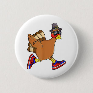 Turkey Trot Funny Thanksgiving Day Running Pilgrim Button