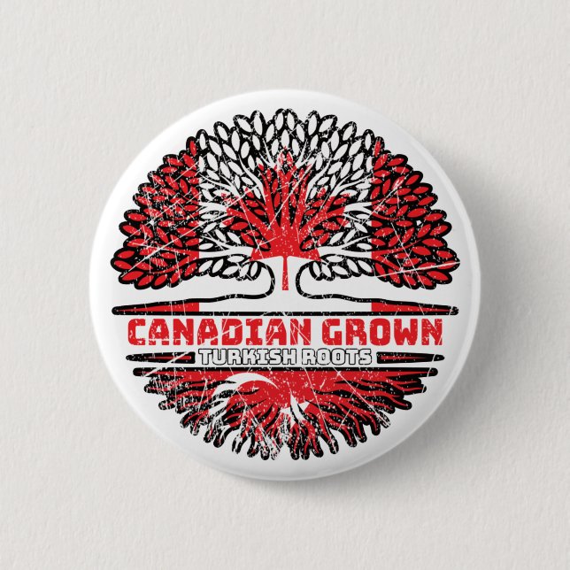 Turkey Turkish Canadian Canada Tree Roots Flag Button (Front)