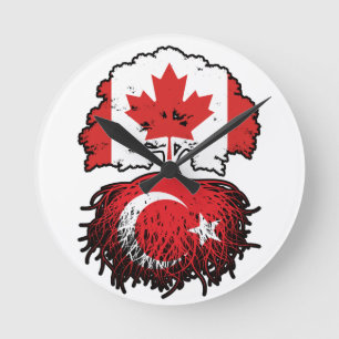 Turkey Turkish Canadian Canada Tree Roots Flag Round Clock