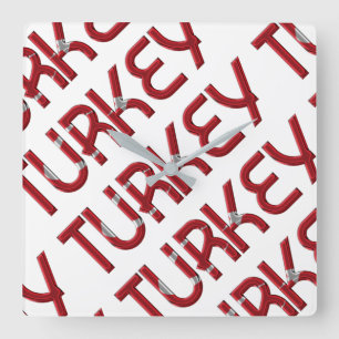 Turkey Turkish Flag Colors Typography Square Wall Clock