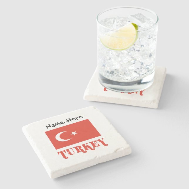 Turkey Turkish Flag Personalized Stone Coaster (Side)