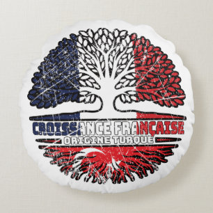 Turkey Turkish French France Tree Roots Flag Round Pillow
