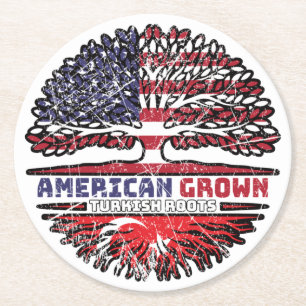 Turkey Turkish US American USA United States Tree Round Paper Coaster