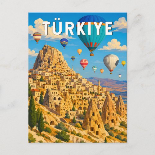 Turkey Turkiye Illustration Travel Art Vintage Postcard