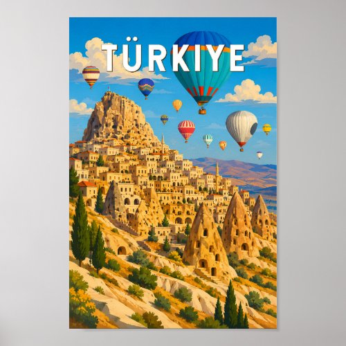 Turkey Turkiye Illustration Travel Art Vintage Poster