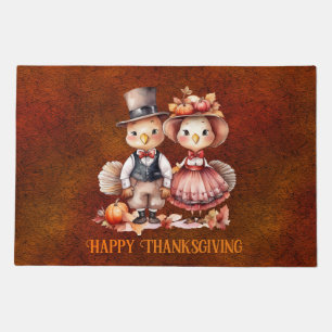 Turkey Twosome Happy Thanksgiving Door Mat