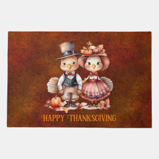 Turkey Twosome Happy Thanksgiving Door Mat