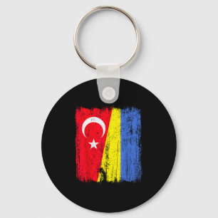 Turkey Ukraine Half Flag Turkish Ukrainian Heritag Keychain