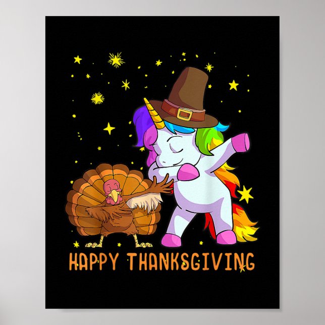 Turkey Unicorn Dancing Funny Thanksgiving Girls Wo Poster (Front)
