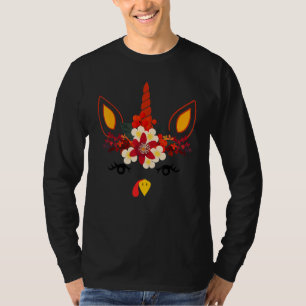 Turkey Unicorn Face Flower Thanksgiving Pilgrim Gi T-Shirt