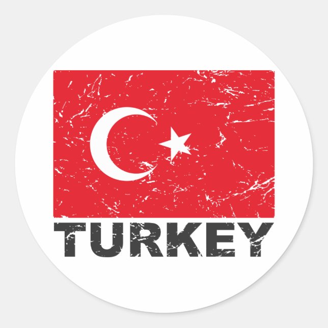 Turkey Vintage Flag Classic Round Sticker (Front)