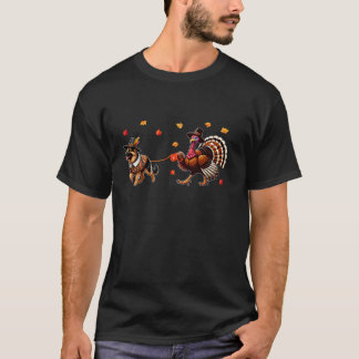 Turkey Walking With German Shepherd Thanksgiving O T-Shirt