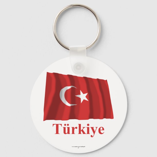 Turkey Waving Flag with Name in Turkish Keychain (Front)
